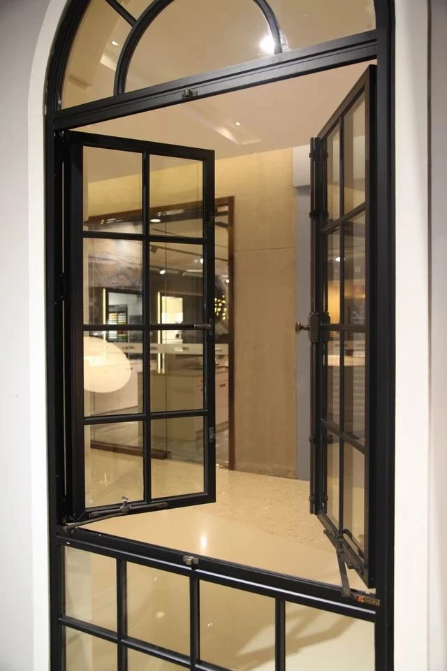 Double glazed iron arched window frame design French window frame