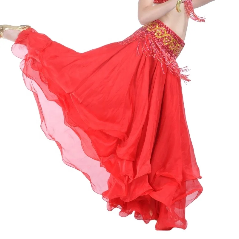 Nayaking 3 Layers Ruffled Skirts Belly Dance Chiffon Costume Long Skirts Indian dance Skirt 14 Colors