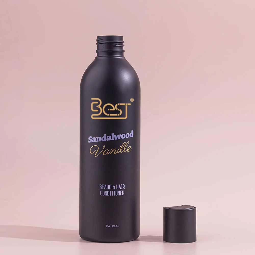 High Quality Injection Molding Black Skincare Body Lotion Shampoo 250ml Sand Blast Plastic Liquid Bottle with Disc Cap