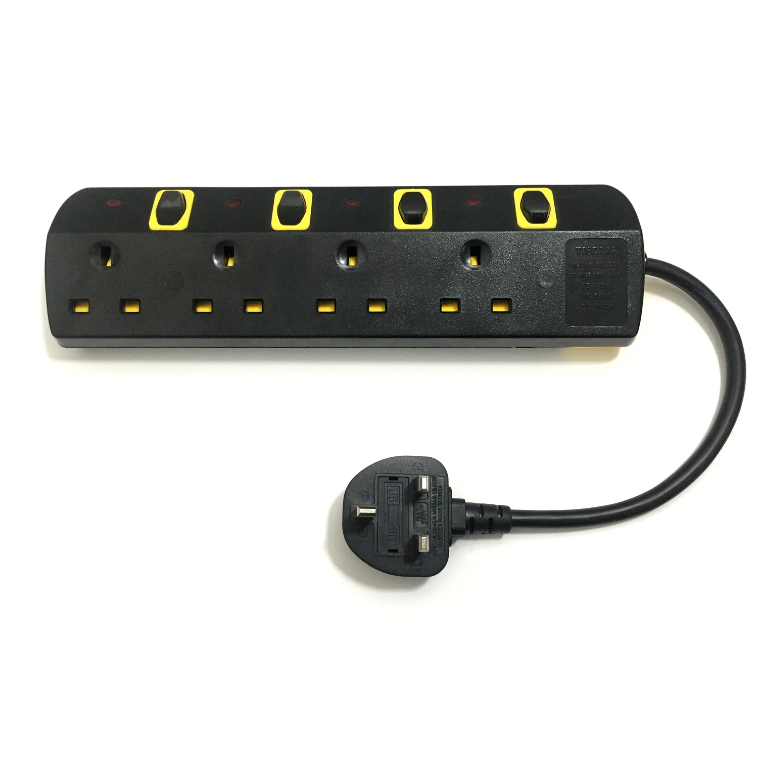 Extension Lead 4 Way Switches Plug Extension Multi Socket Home Electronics Power Strip with Surge Protector