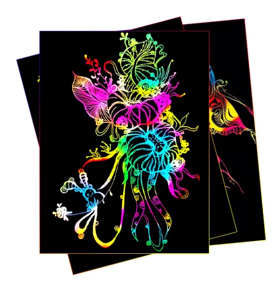 Hot Sale DIY Rainbow Scratch Paper Kit Cheap Magic Drawing Toys Set for Kids Aged 2 to 4 and 5 to 7 Years Encourages Play