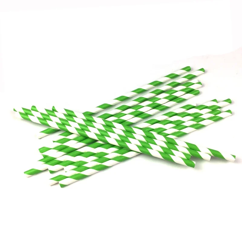 200 Pack Biodegradable Green and White Striped Paper Straws