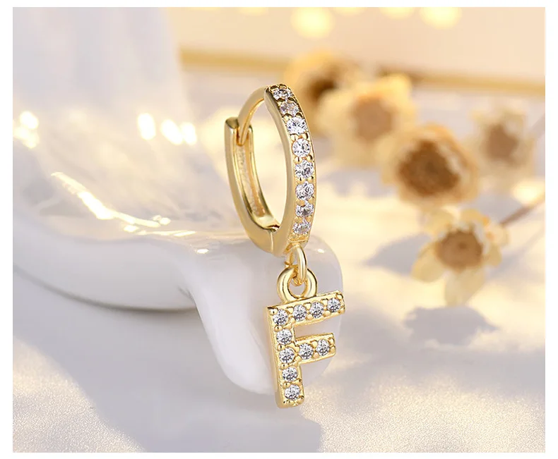 Fashion 3A Cubic Zircon New Exquisite Initial Earrings Creative 26 English Lettere 14k Gold Plated Zircon Earrings