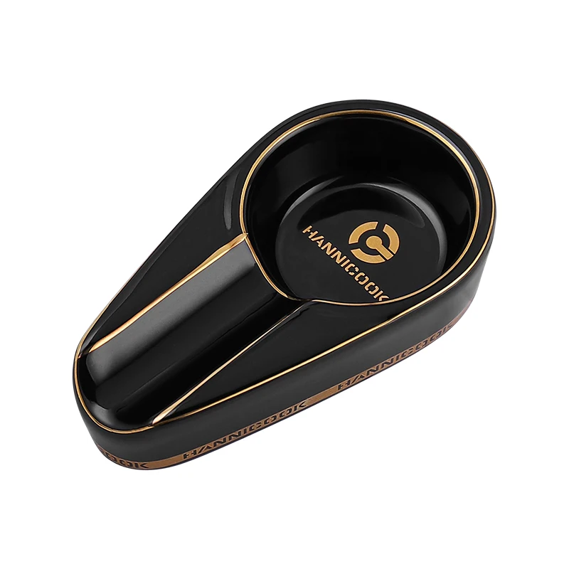Wholesale Outdoor Oval Black Cigar Ashtray Handmade Gilt Ceramic Ashtray Creative Portable Cigar Ashtray Cigar Accessories