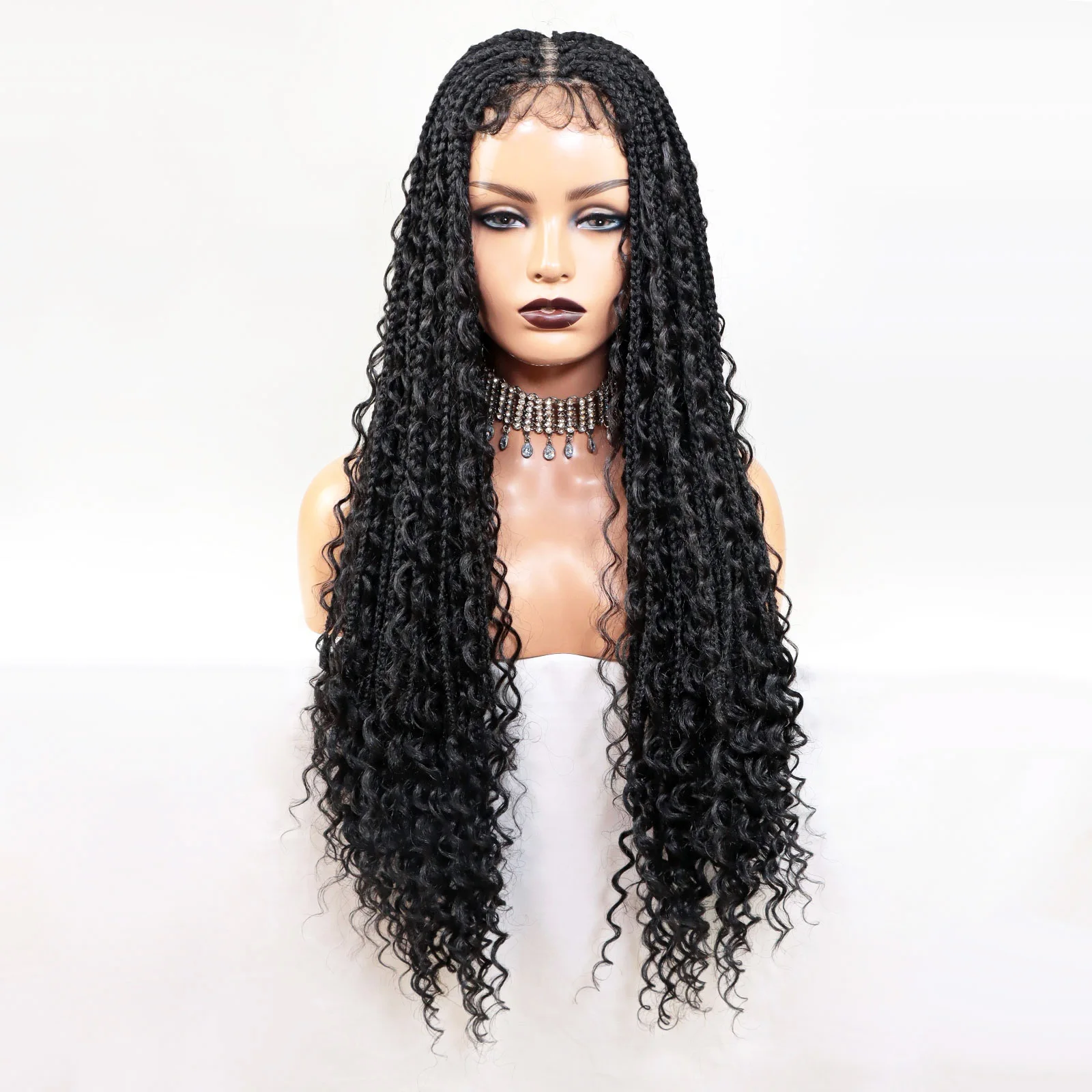 Braided Lace Front Wigs for Black Women Long 36Inch Crochet Box Braiding Curly Mix Hair 13x6 Synthetic Lace Wig With Baby Hair