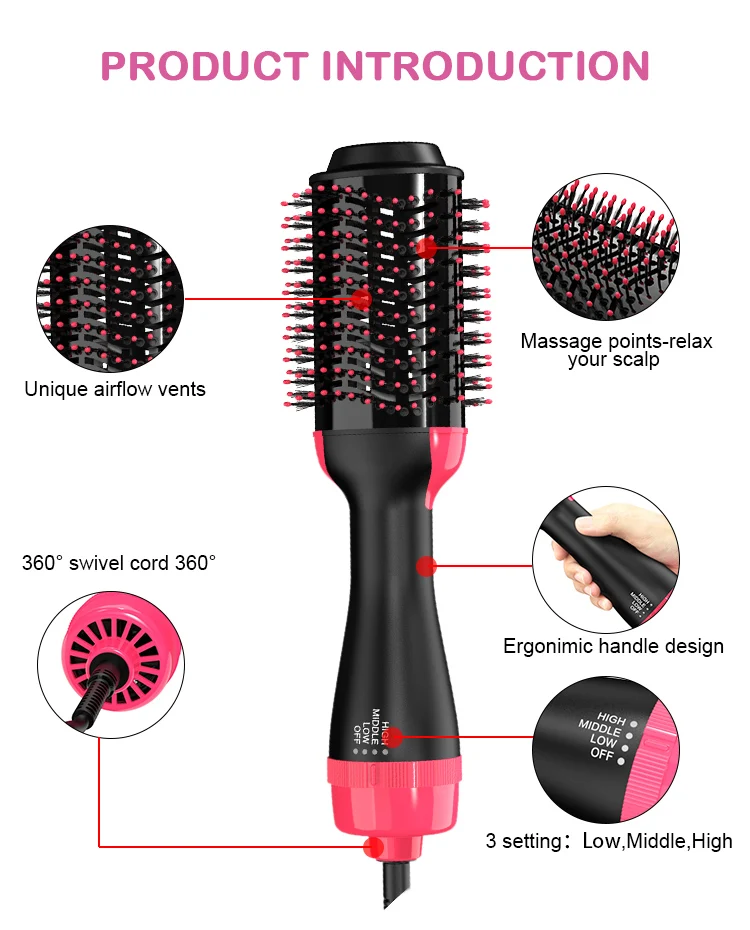 
Popular electronic hot air brush One step hair dryer and straightener 3 in 1 hair dryer with comb anion hairdressing tools 