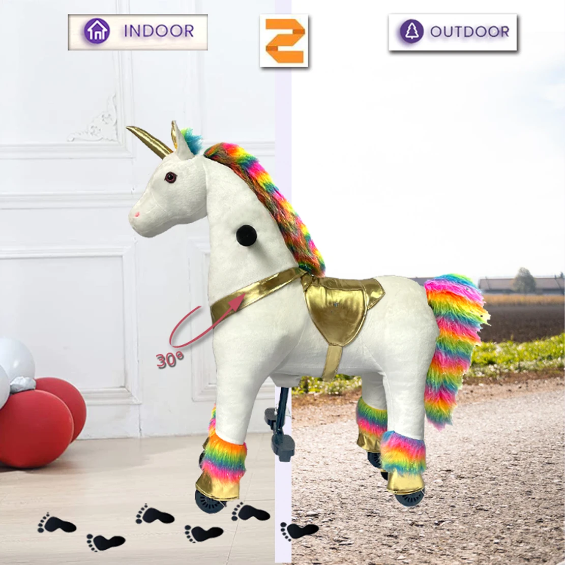 Rainbow Unicorns Of Ride On Toy Animals Series,  Medium Ride On Unicorns Toy Series For Girls.