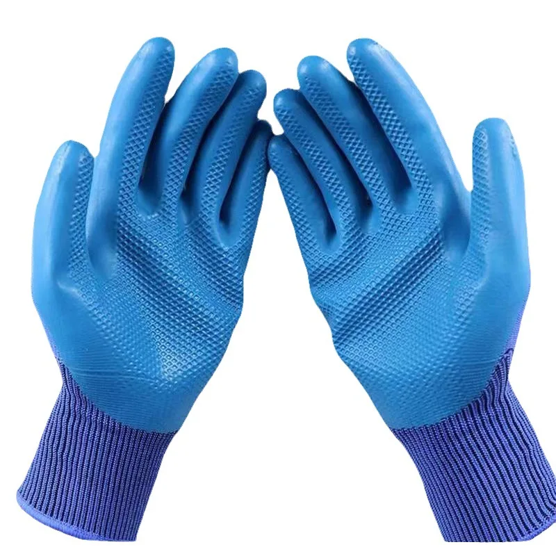 Blue latex double coated thermal warm  safety winter waterproof thermal gloves