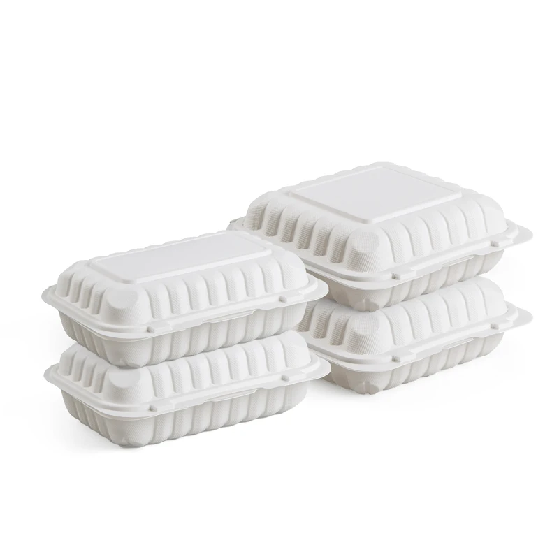 PP Clamshell Takeout Boxes Hinged To-go Food Containers Sturdy Thermoform MFPP Mineral Filled Plastic Fast Meal Disposable White