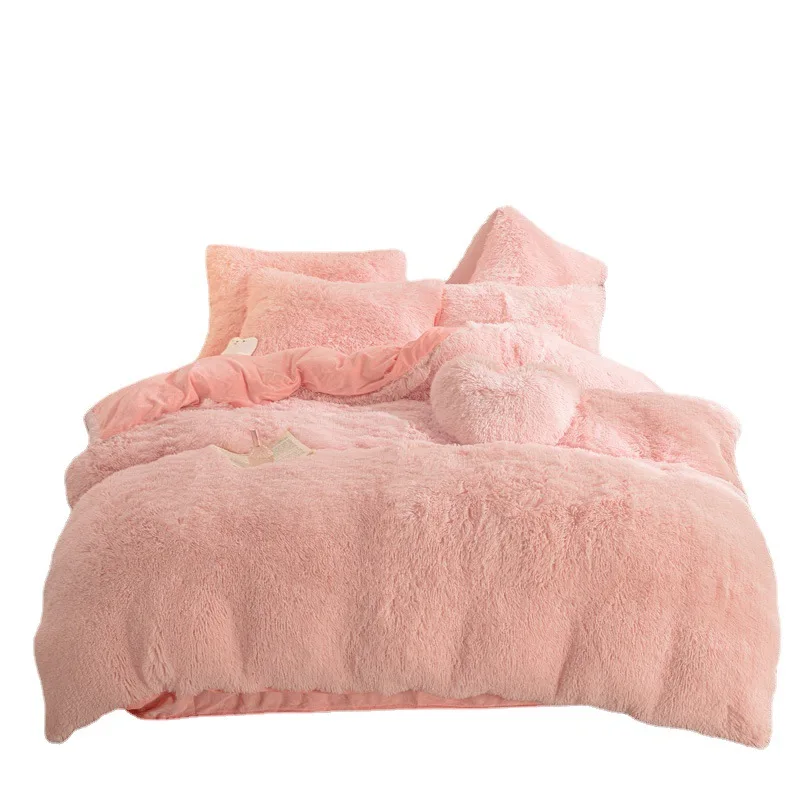 Long Plush Fluffy Faux Fur Shaggy Duvet Cover Flat Sheet Pillowcase Flannel Velvet Furry Microfiber Bed Sheet 4 Pcs Bedding Sets