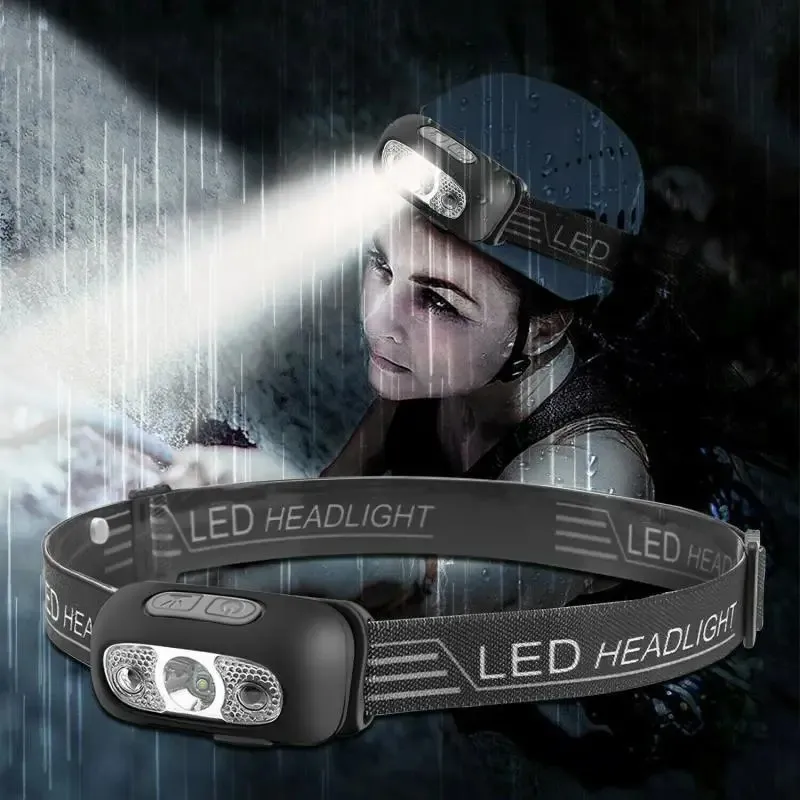 1PC Portable LED Sensor Mini Headlamp, USB Rechargeable Built-in Battery Headlight, For Outdoor Camping Fishing