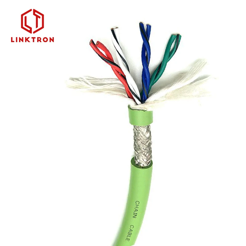 Flexible chain cable  4x2x0.75mm2 tinned copper CE green white black grey jacket shielded cable