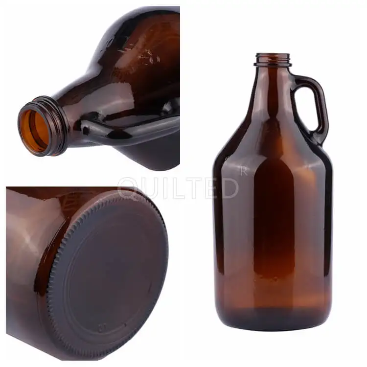 Wholesale Large Clear Amber 500ml 1L 1.5L 64oz 2L 5L Glass Wine Bottle With Handle For Beer Wine Olive Oil for Sale
