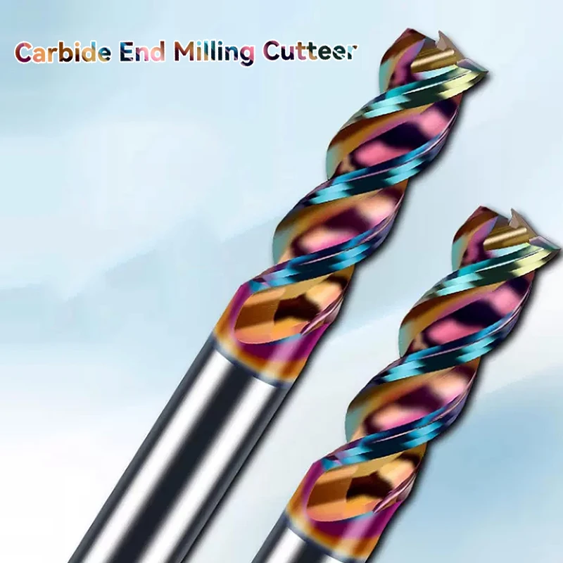 Colorful Coated 3 Flute Cnc Milling Tools Aluminum Copper Wood Cutter End Mill Tungsten Steel Carbide End Milling Cutter