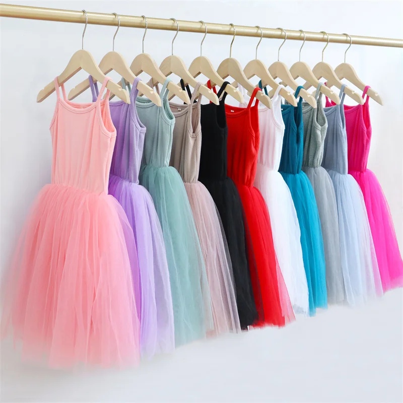 Summer kids girl tulle dress sleeveless solid color tutu baby girl dresses