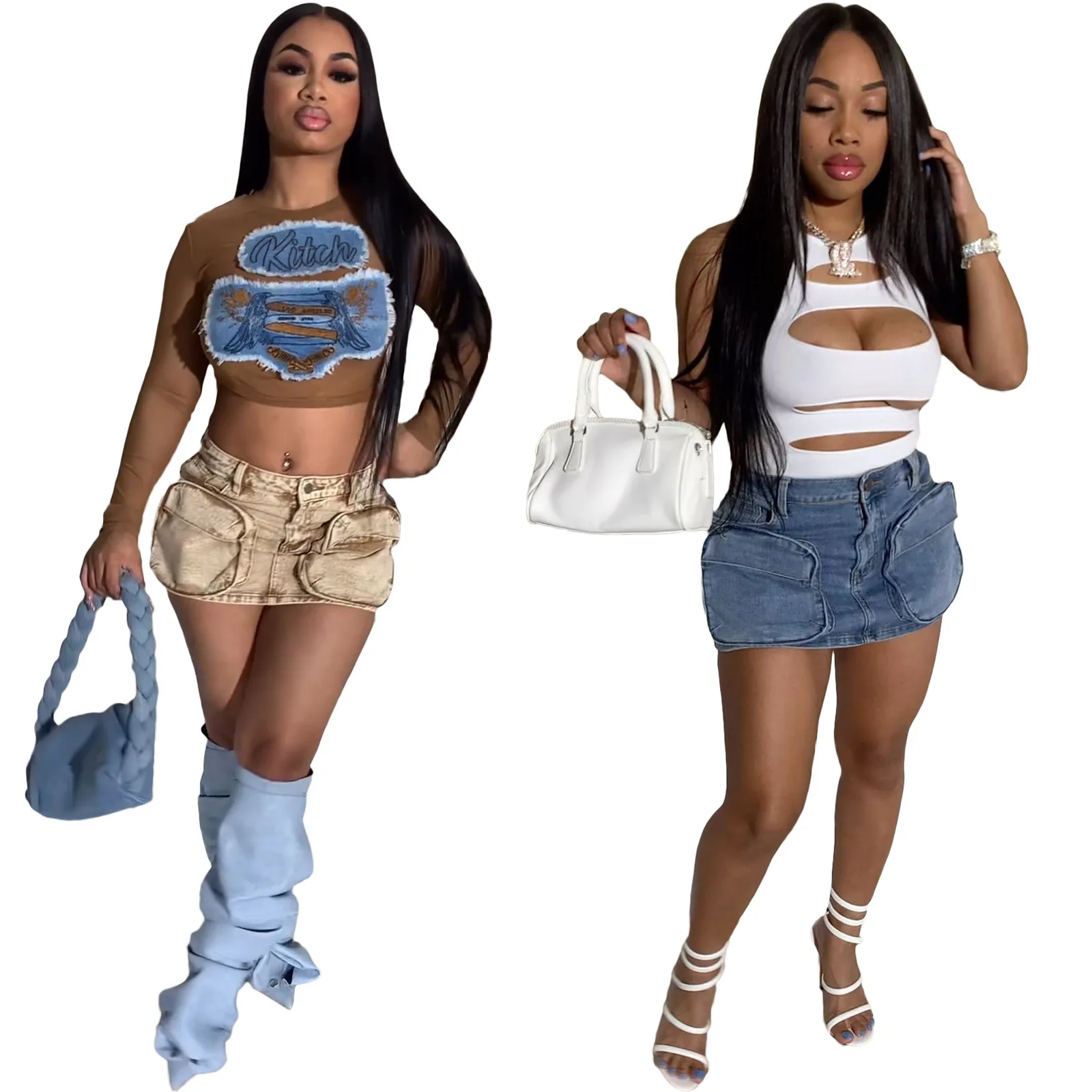 Springs 2024 Jean Skirts for Ladies Summer Fashion Women Y2K Denim Pencil Mini Skirt with Pockets Cargo Jean Mini Skirts