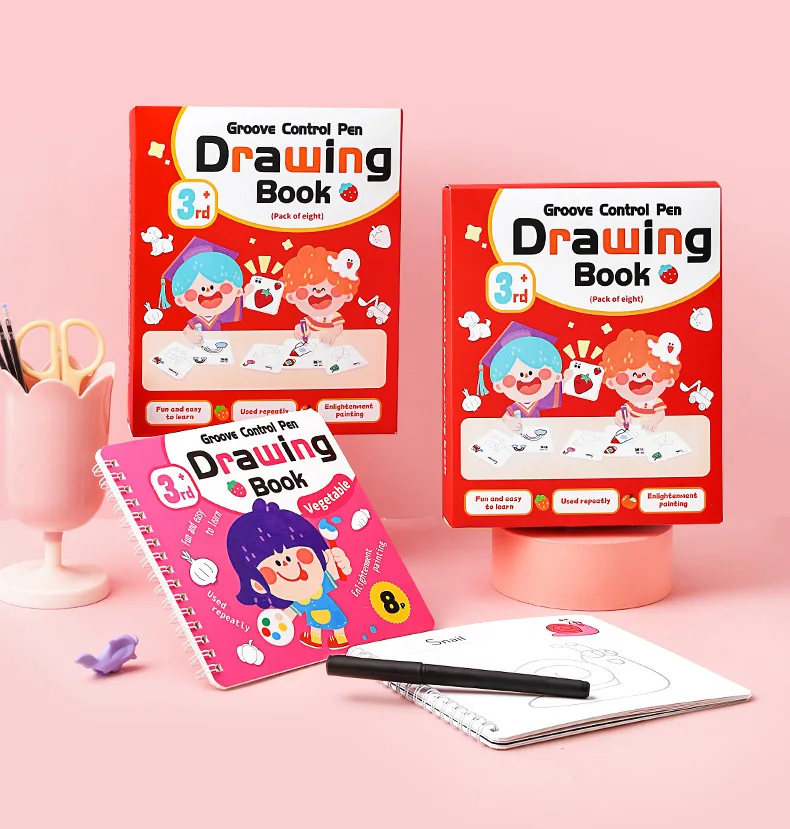 2024 New Children Groove Drawing Book Reusable Enlightenment Graffiti Sketch Books English Word for Young Kids Drawing Book