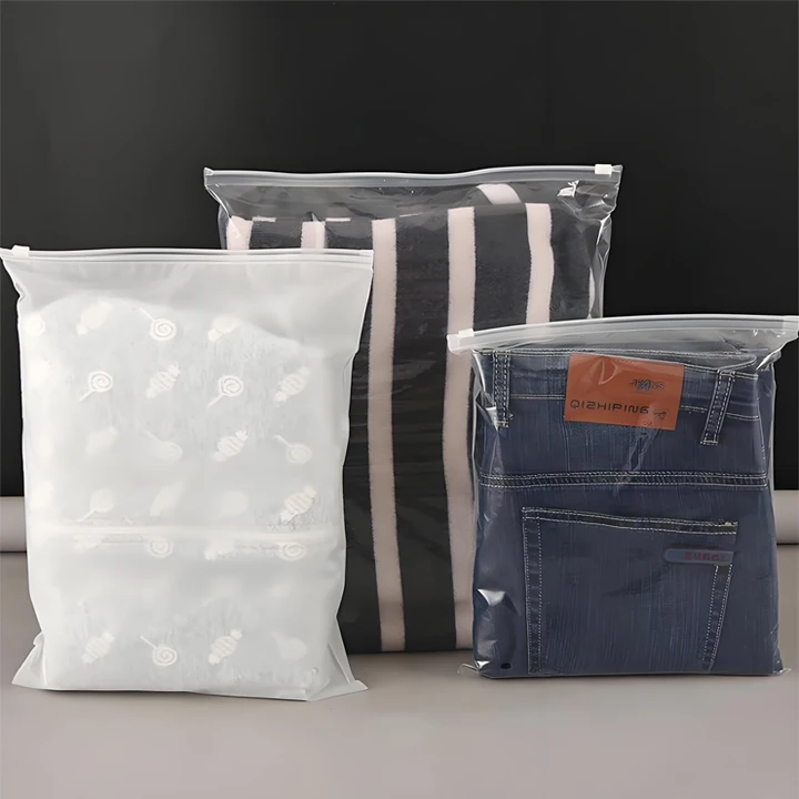 Hot Sales Custom Logo Frosted PE Plastic Resealable Bag Clothes Zip Lock Pouches With Zipper For Packaging T-shirt and Clothing