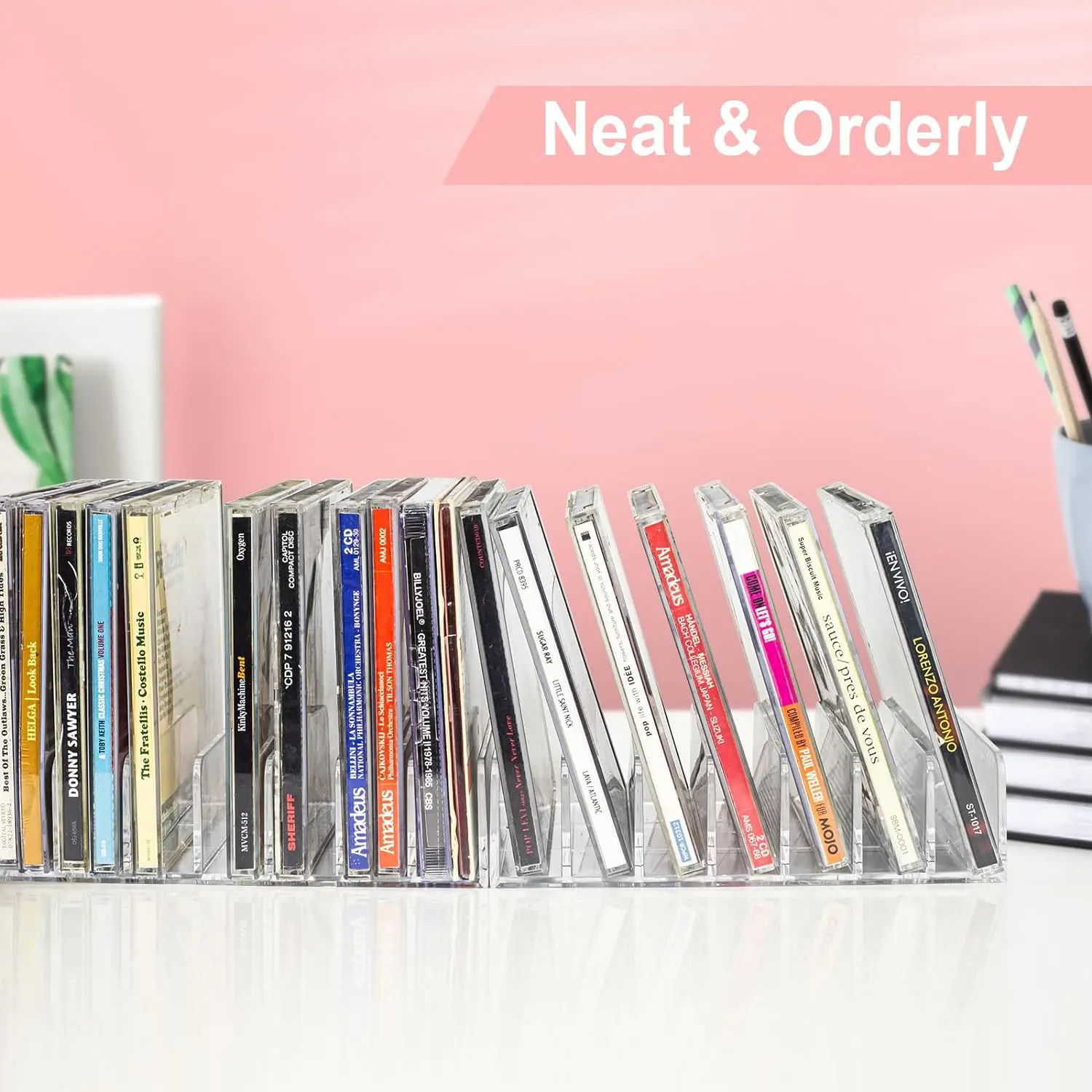 Clear Acrylic CD Organizers CD Display Rack Holds up to 14 Standard CD Cases for Media Shelf Storage and Organization