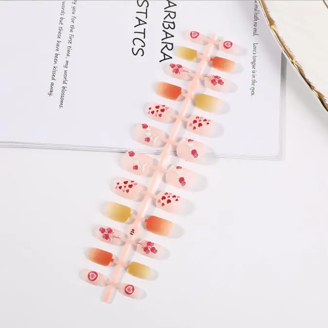 New Customized Designs Short Square 5D Emboss Press On False Nails Full Cover Ins Artificial Fingernail Full Abs Manicure 24pcs