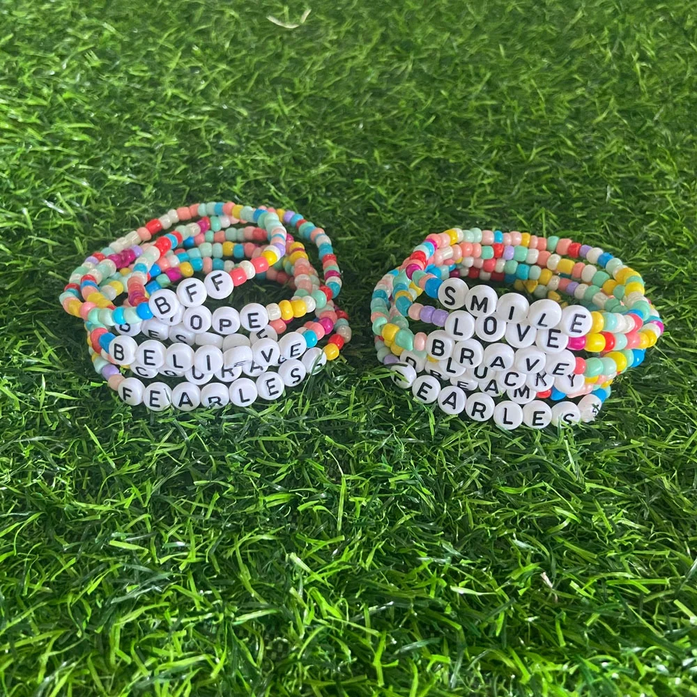 Custom Colorful Stretch Seed Beaded Bracelet for Women Monogram Initials LUCKY Friendship Bracelets