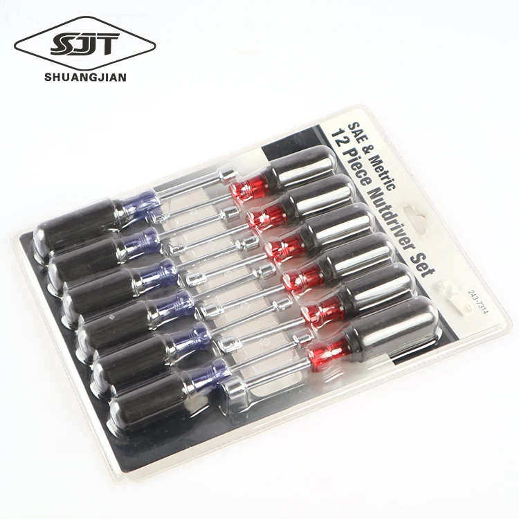 12 pc sae and metric nutdriver set,blade material C45 or CRV steel or S2 hardened chrome-plated screwdriver and nut driver