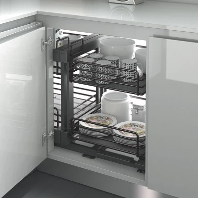 Luxury Modern Kitchen Life Solid Base and Soft-closing Runners Cabinet Magic Corner Storage Pull Out Basket Adjustable Baskets