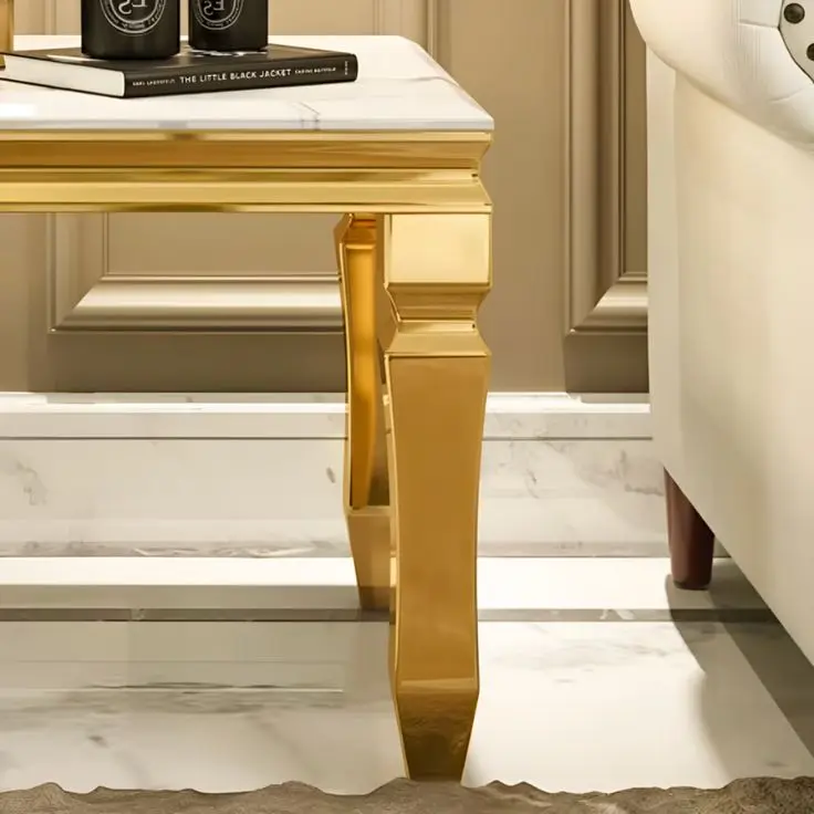 Luxury American Classical End Table Modern Design Side Table Gold Silver Stainless Steel Marble Living Room Furniture
