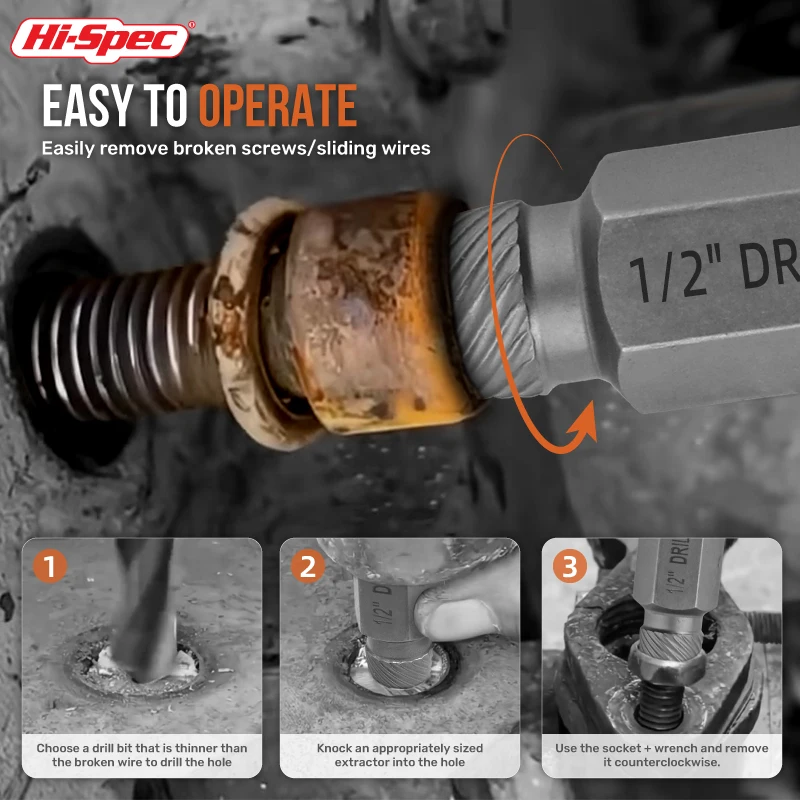 49pc Broken Screw Extractor Tool Set for Damaged Removal. 1# - 6# Bit Removers, Bolt Sockets and HSS Drill Bits. OEM ODM Ready