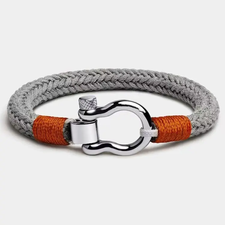 Minimalist 8mm Thick Gray Nylon Rope Knitting Wrap Bracelet Customize Logo Stainless Steel Screw Anchor Shackle Bracelets Men