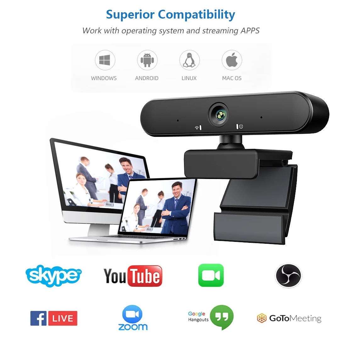Веб-камера 1080P Full HD веб-камера Встроенный микрофон USB веб-камера для компьютера Mac ноутбука, настольного компьютера YouTube Skype Win10