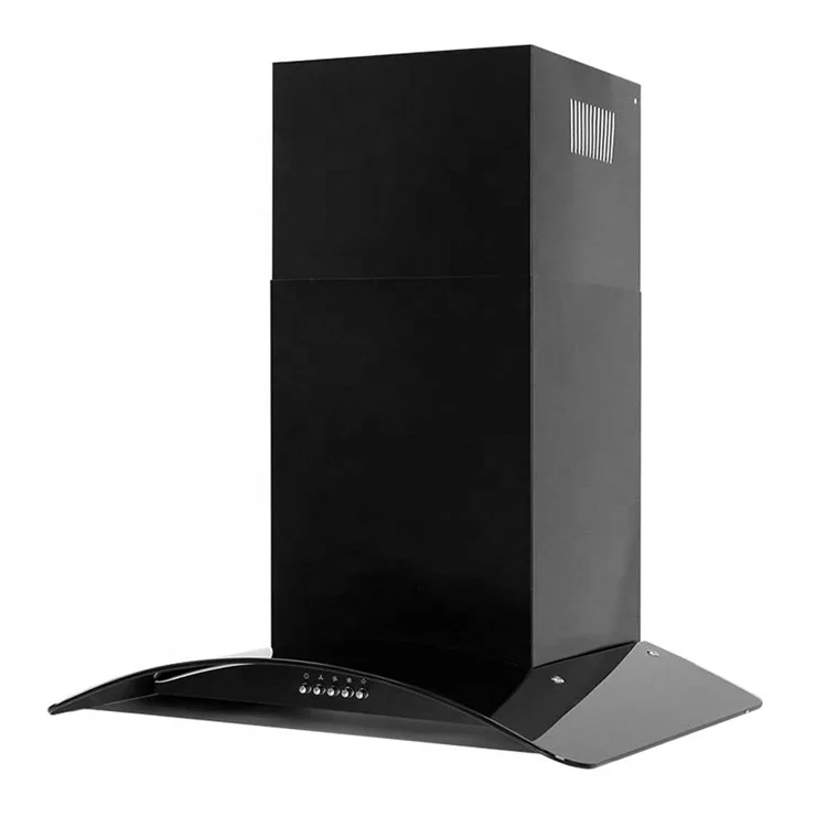 New style hot sale black arc cooker hood custom kitchen curved chimney extractor hood golden supplier glass range hood