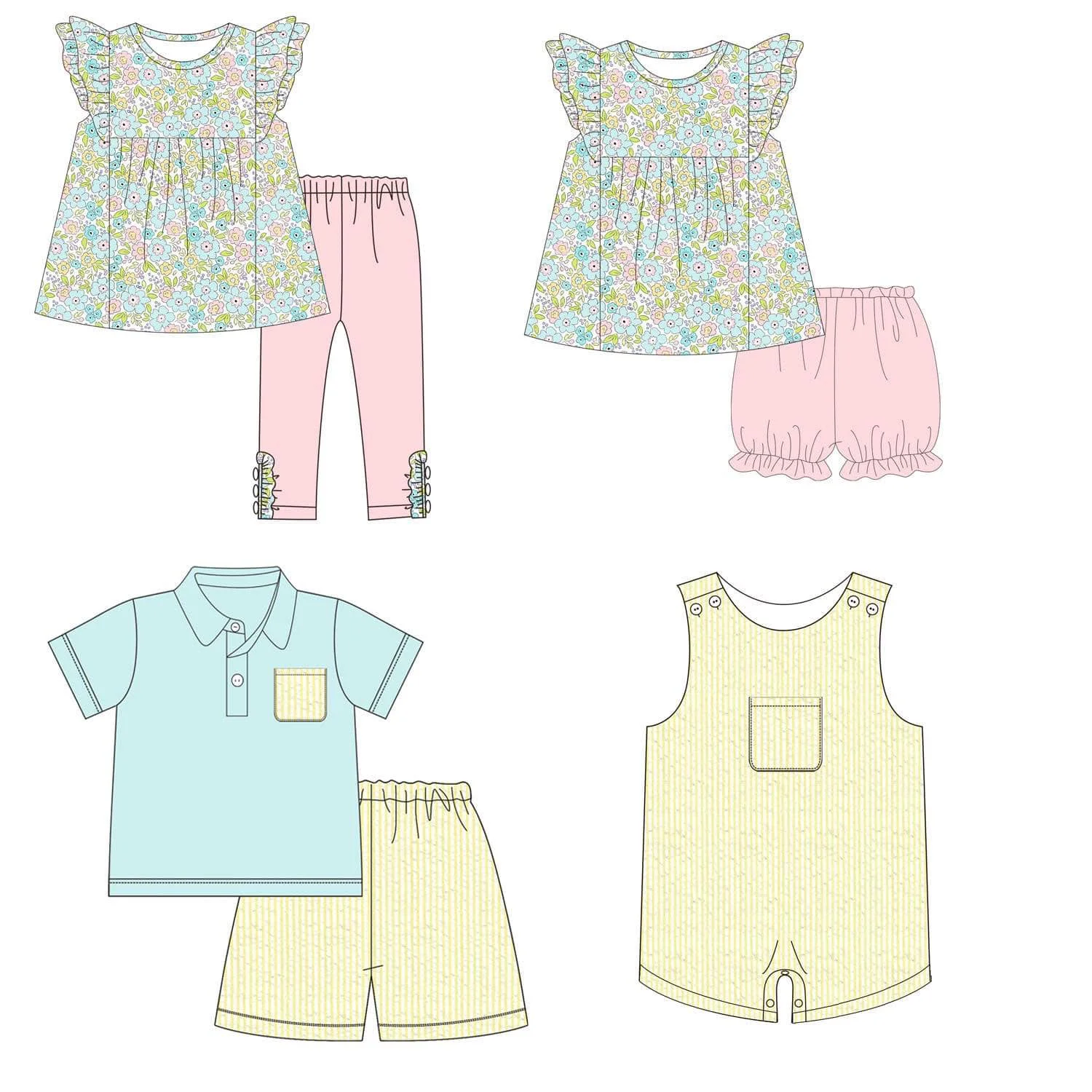 spring girls clothing outfits  floral prints  outfits low moq clothes for girls flowers pattern boutique children clothing