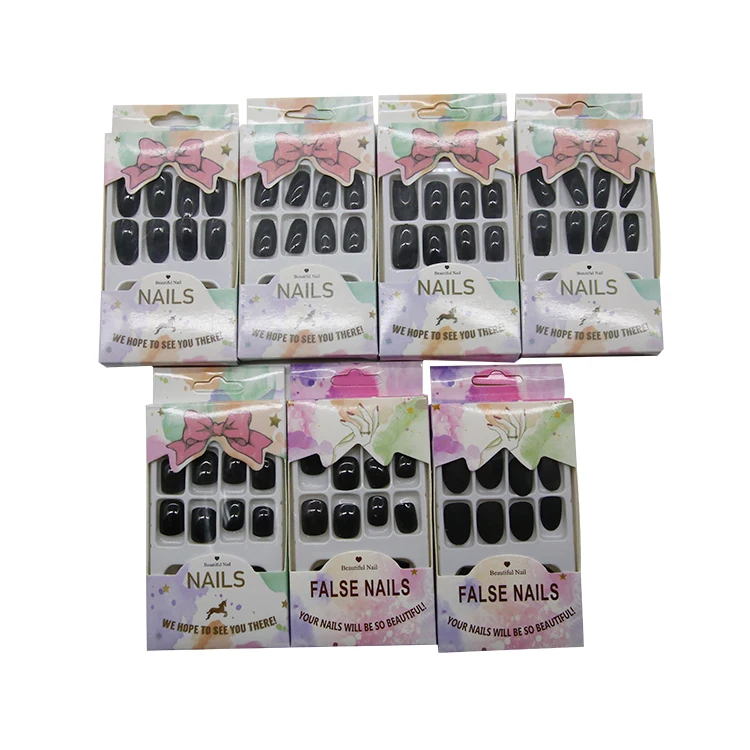 Medium Coffin French Manicure Short Square Full Cover False Nails For Salon With Jelly Sticker