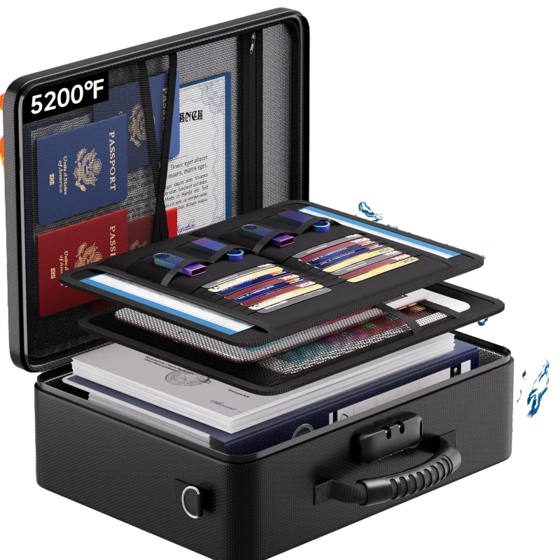 File Bag with Lock Fireproof Document Bag File Storage Case Travel Home  Storage Document Organizer for Laptop Certificates