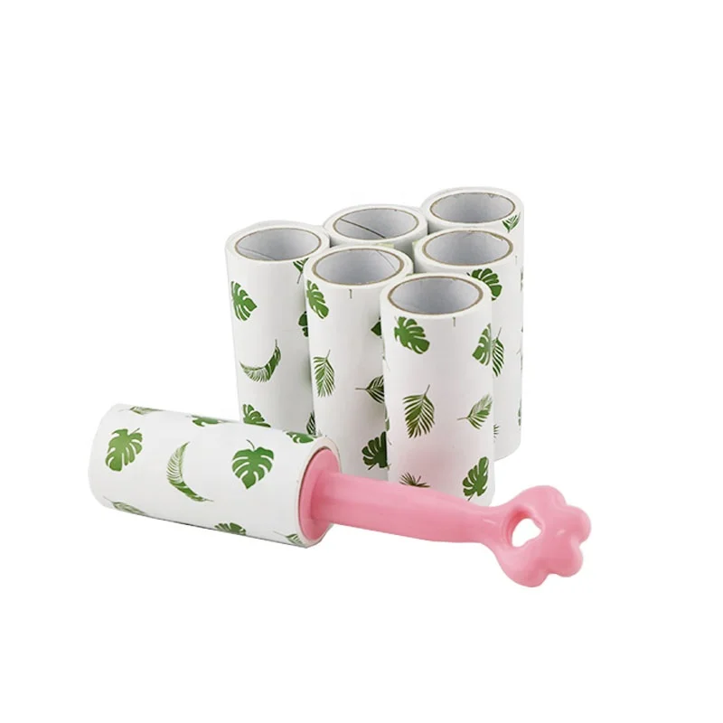 custom Hot Selling Cleaning dust Dog Pet hair remover strong sticky Household set Lint Roller with pink paw handle