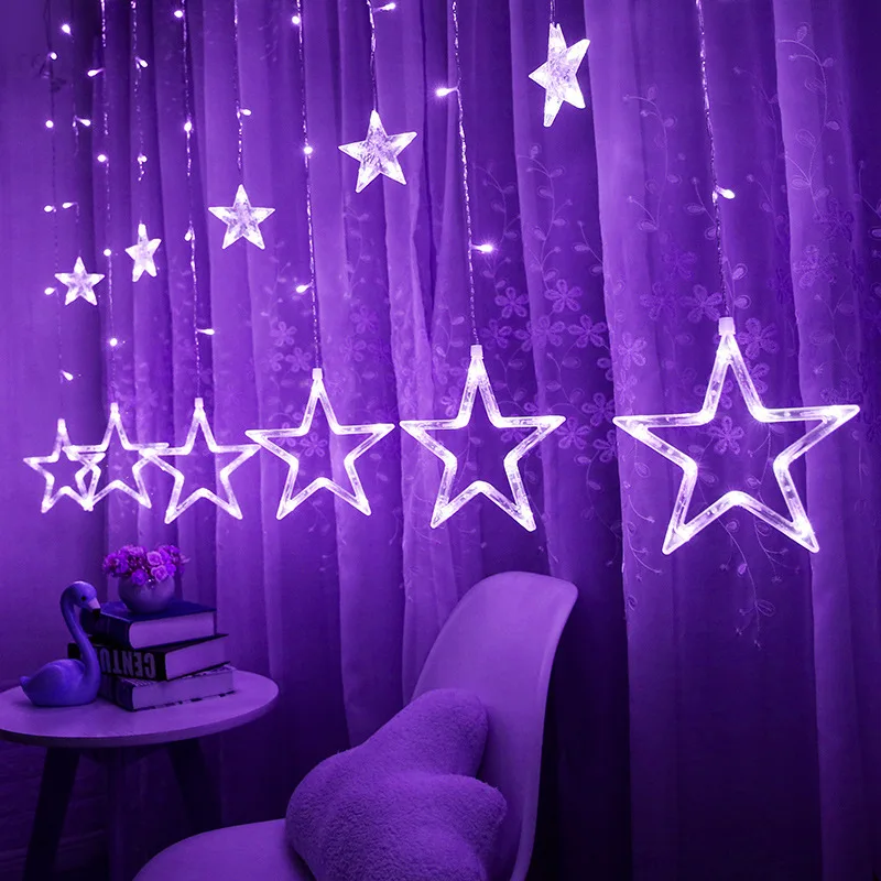 LED star curtain light 6 large 6 small five-pointed star Christmas room window decoration light