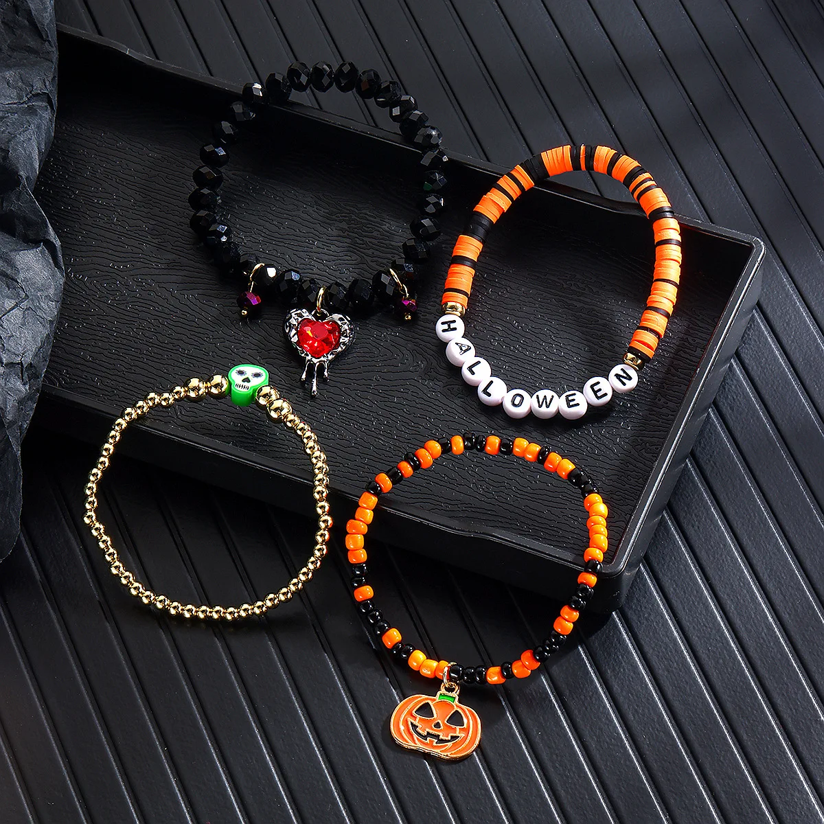 Bracelet set Amazon Rice Beads Orange Pumpkin Skull Pendant Halloween bracelet
