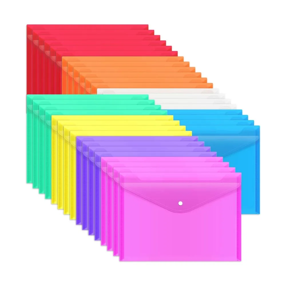 Clear Plastic A4/Letter Size File Folder with Snap Button Closure School and Office Supplies PP Material for Document Storage