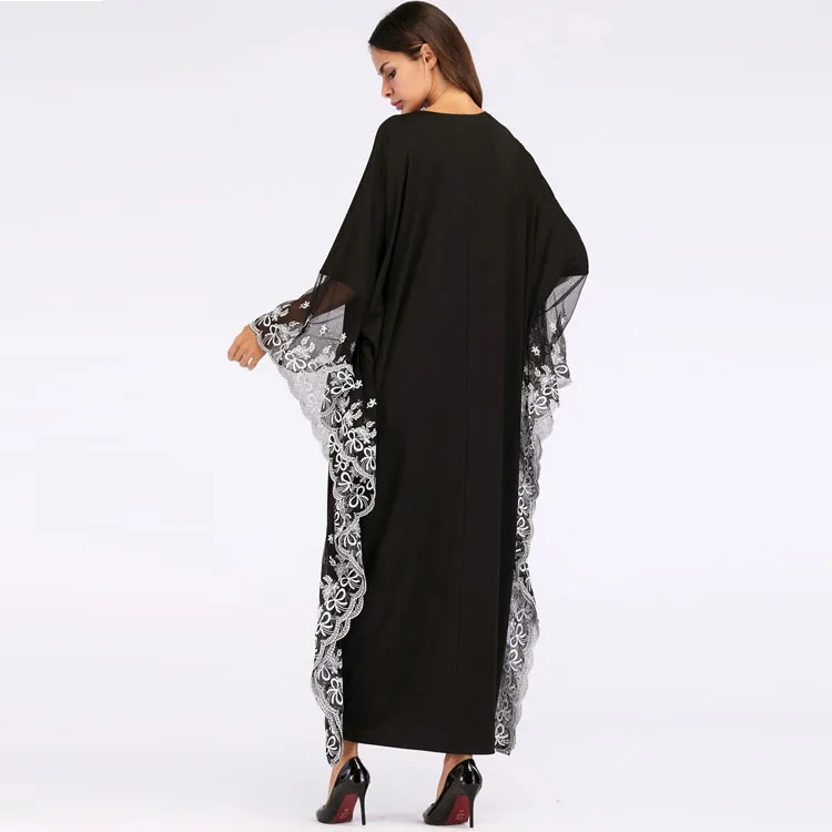 MXCHAN SJH2045 dubai maxi size black embroidered lace kaftan abaya muslim dresses kaftan lace abaya