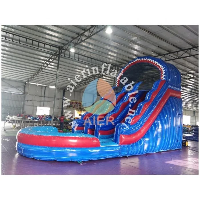 Popular inflatable blue red marble water slide pool Pvc inflatable slides Inflatable swimming pool for kids with slide
