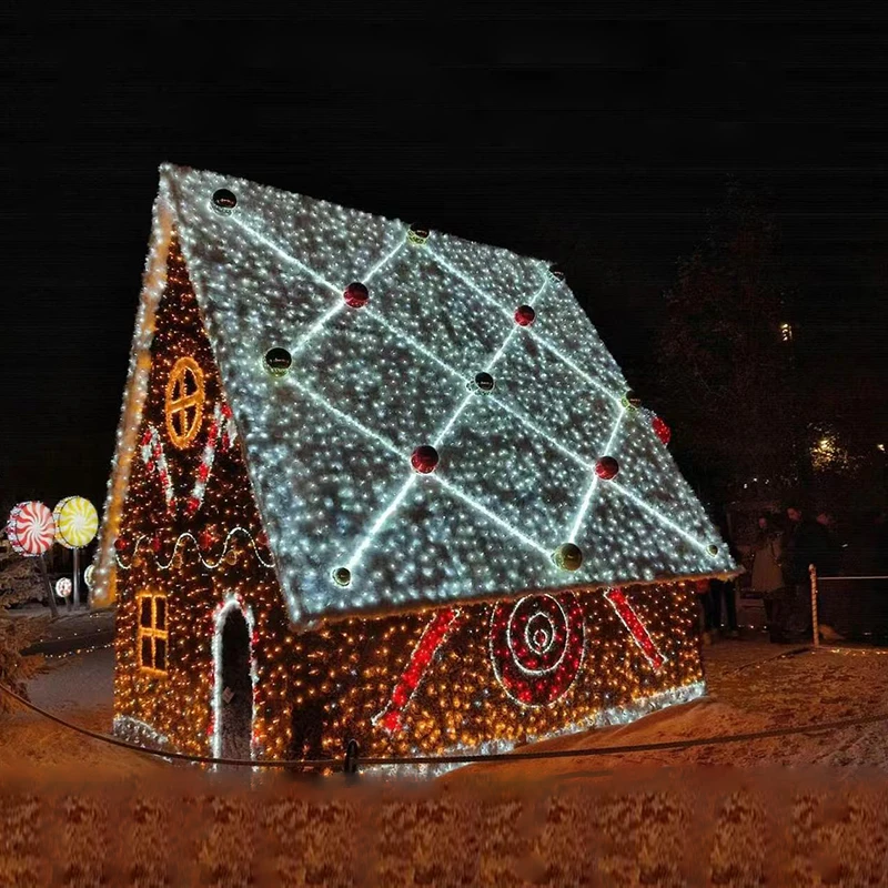 Outdoor Customized 3D LED Santa Hut Christmas Candy house Motif Lights Decoration