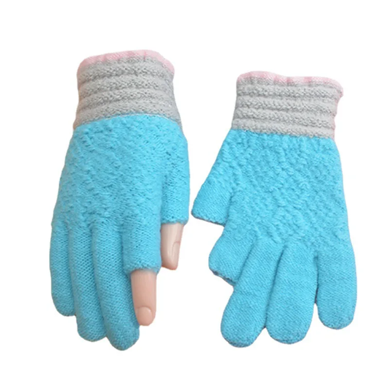 Hot Sale Exposed Two Fingers Autumn And Winter Touch Screen Warm Knitted Jacquard Gloves Touch Screen Gloves