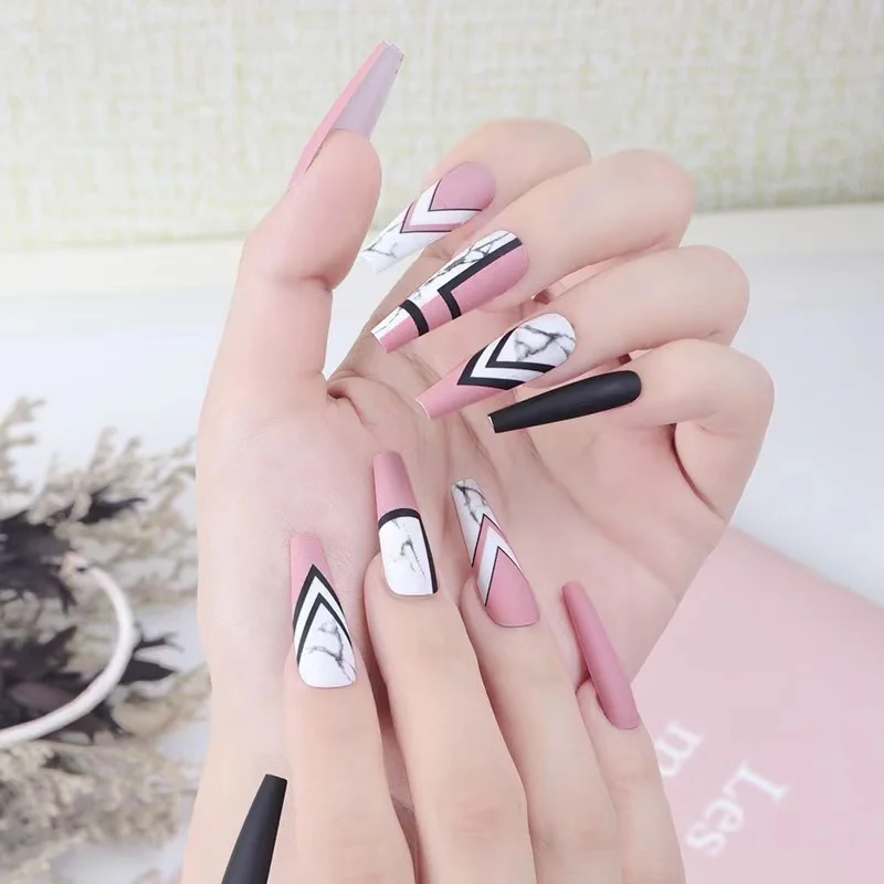 QY Press on Finger Nails with Adhesive Tab Acrylic Custom Oval Press on Nails