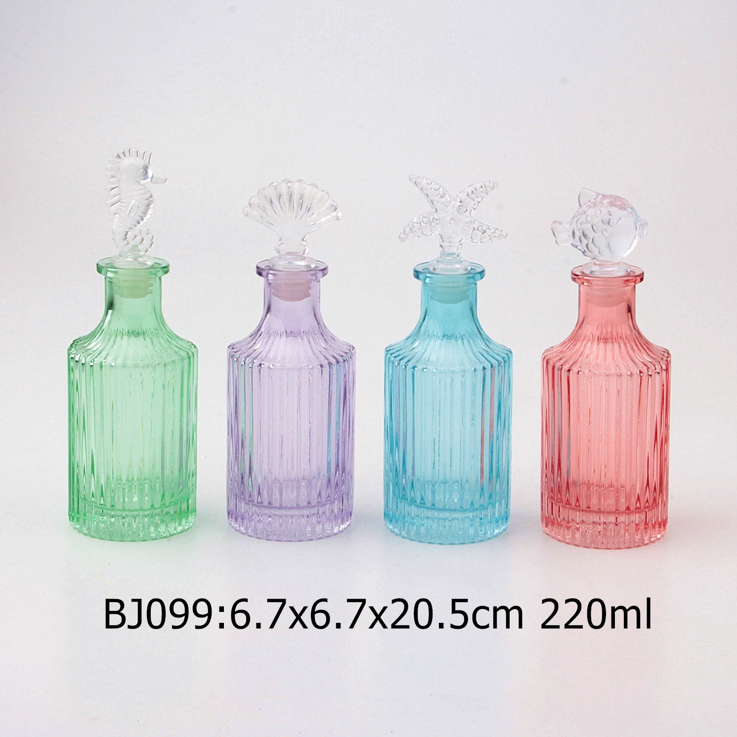 Wholesale hotsale colorful spraying 220ml glass Aroma Perfume Bottle Aromatherapy Fragrance with line embossed Ocean style lid