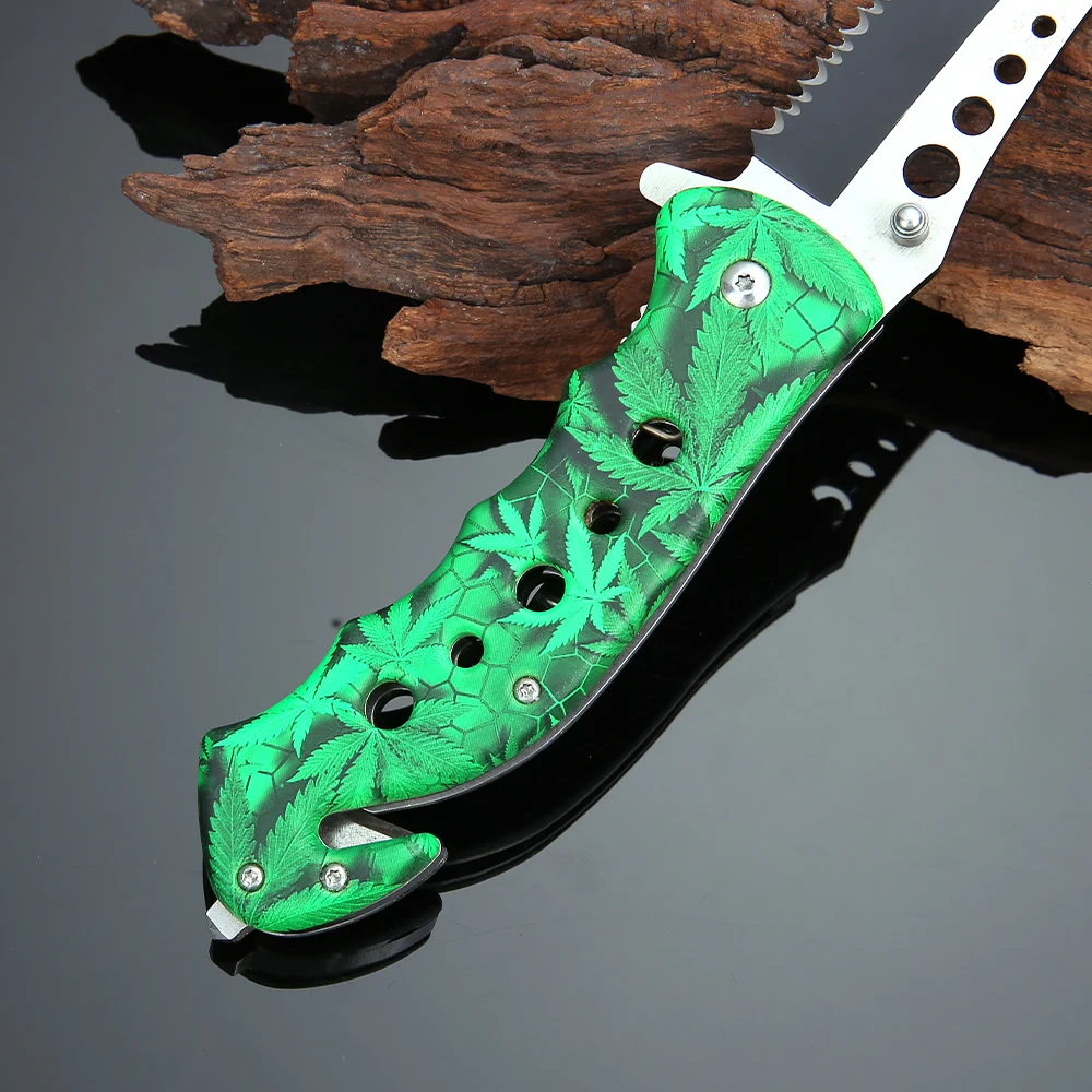 Outdoor Multi Functional Folding Knife Plastic Camouflage Handle Tactics Pocket Knife With Window Breaker and Rope Cutter