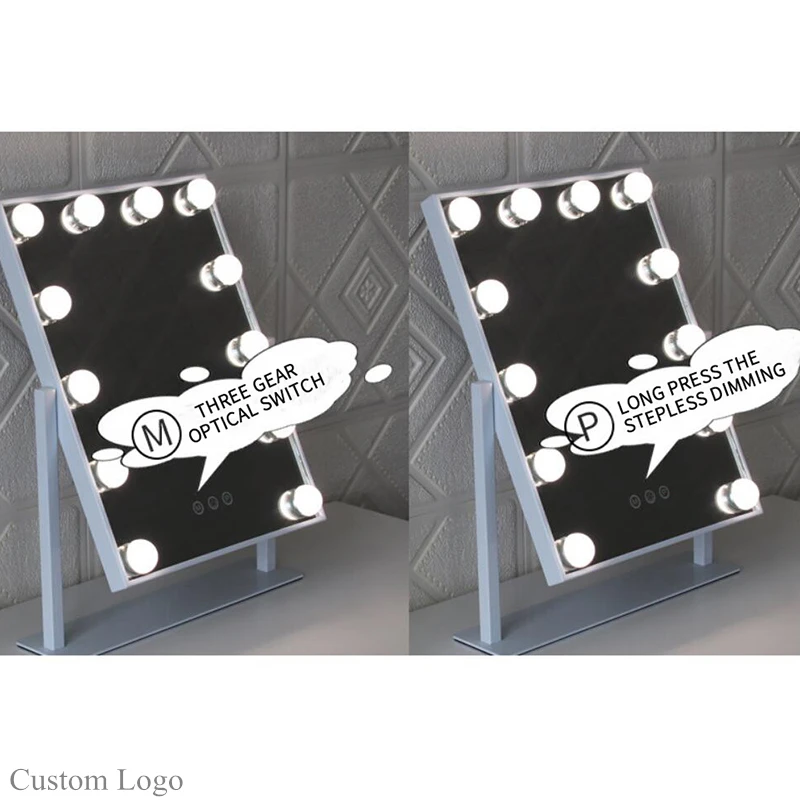 Luxury bathroom vanity table makeup led mirror touch sensor switch make up hollywood mirror with led light bulbs