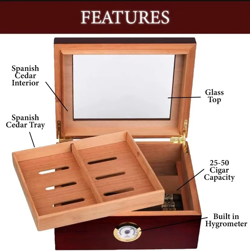 Wholesale Luxury Cedar Cigar Box Ziplock Custom Brand Storage Wooden Case Lock Cabinet Travel Home Mirrored Cigar Humidor