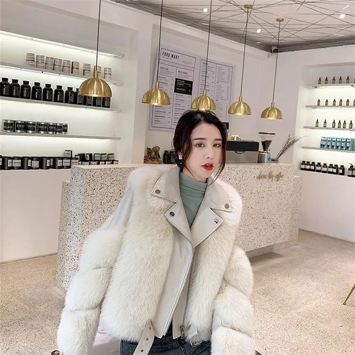 H1100-Thick warm winter coats woman faux fur coat leather plus size motorcycle jacket