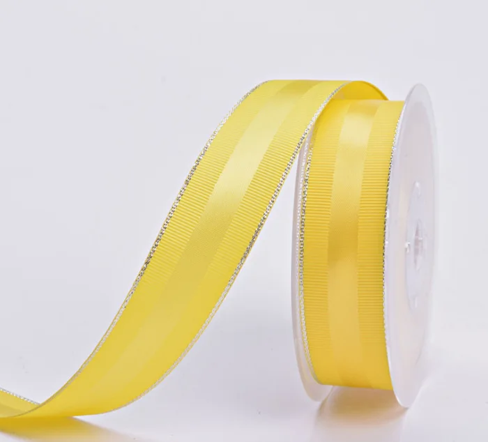 Wholesale Grosgrain Edge Double Face Satin Ribbon Designer With Silver Edge Satin Ribbon 14 Colors 9-38MM